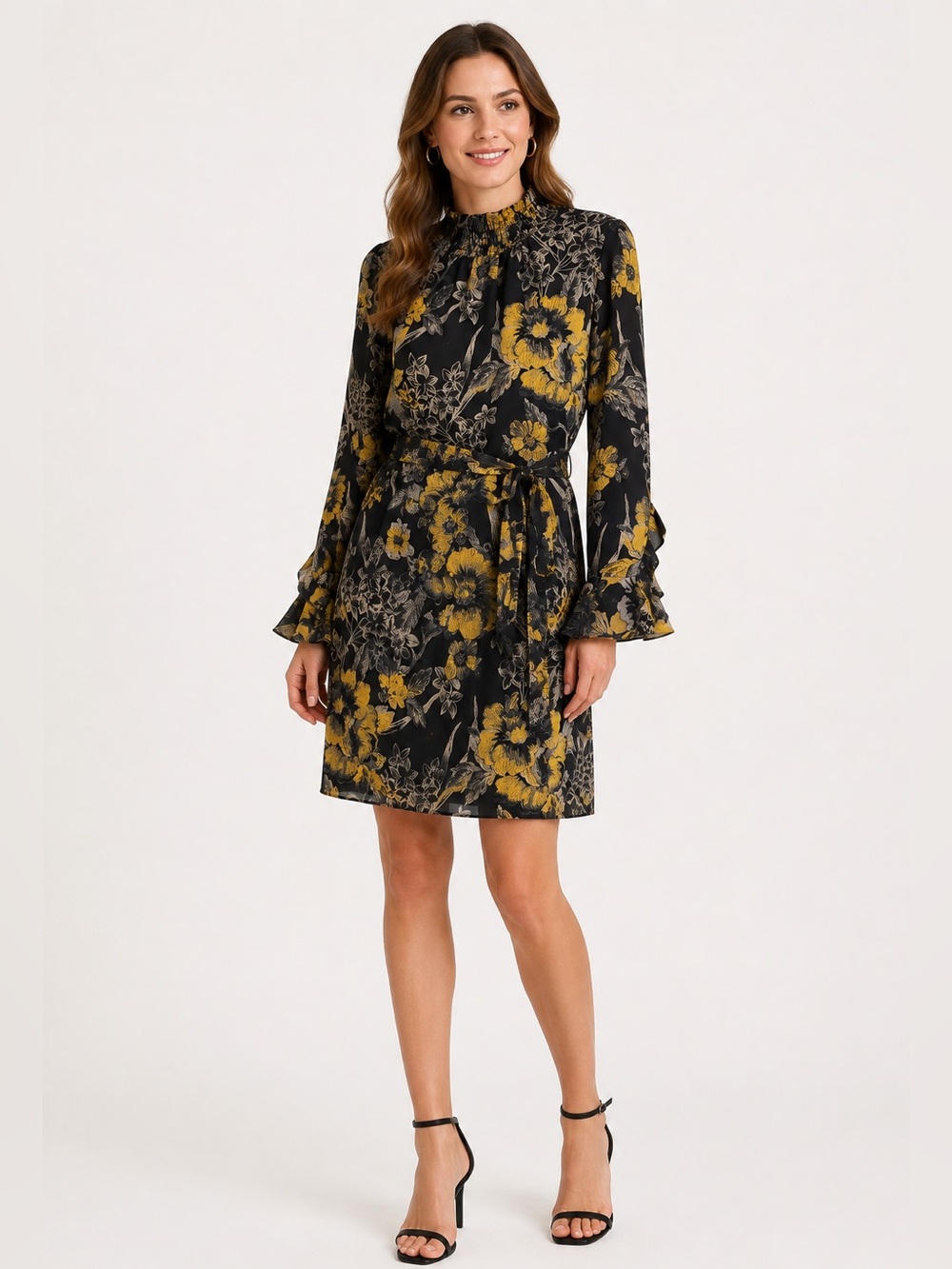 KOBI HALPERIN Women Silk Floral Ruffle Sleeve Dress XS Botanical Luxury Designer